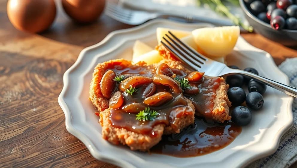 Stekt fläsk med löksås hemma på ett enkelt sätt